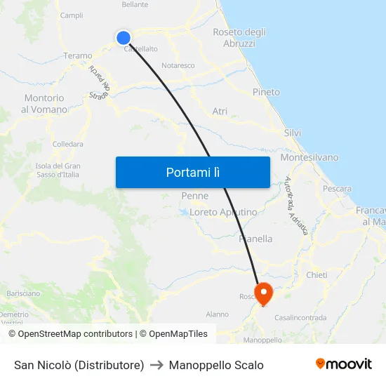 San Nicolò (Distributore) to Manoppello Scalo map