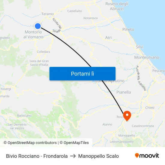 Bivio Rocciano - Frondarola to Manoppello Scalo map