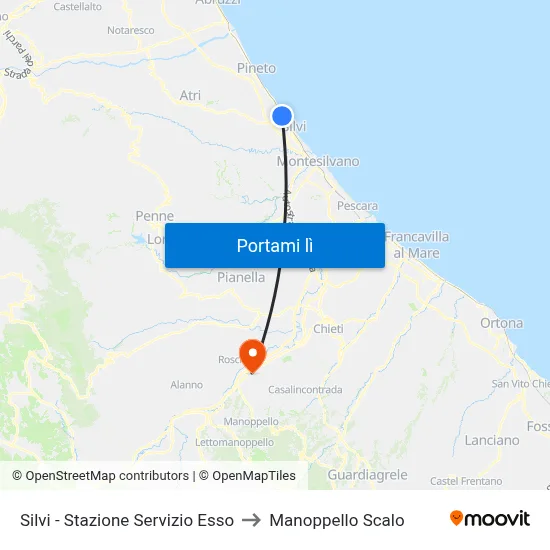 Silvi - Stazione Servizio Esso to Manoppello Scalo map