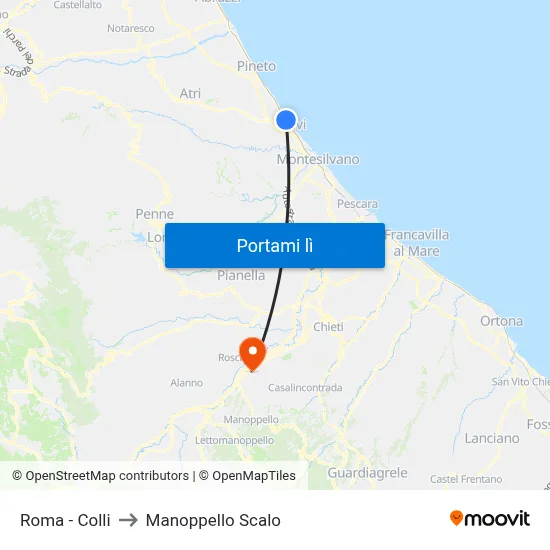 Roma - Colli to Manoppello Scalo map