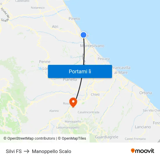Silvi FS to Manoppello Scalo map