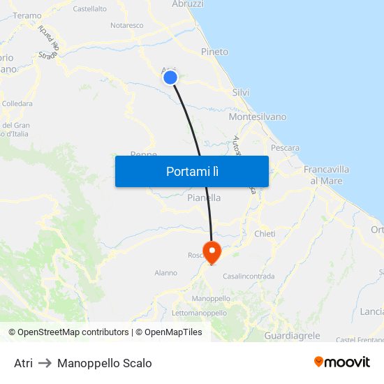 Atri to Manoppello Scalo map