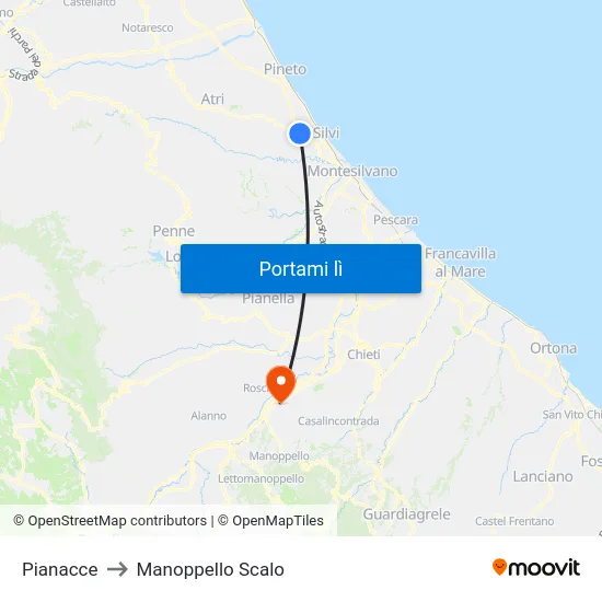 Pianacce to Manoppello Scalo map