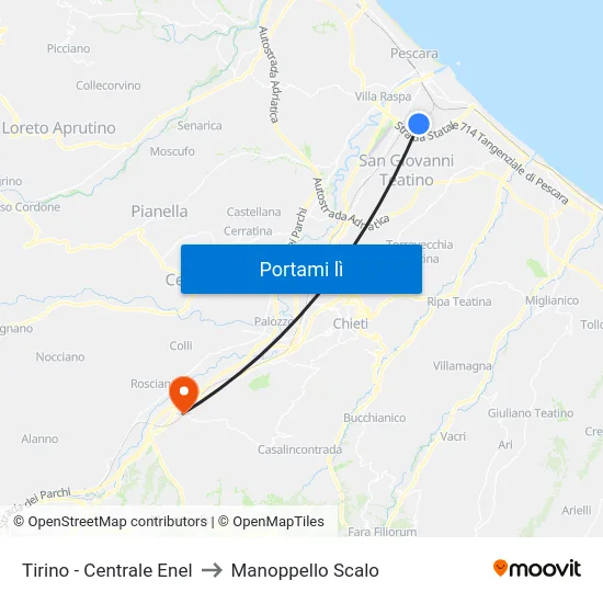 Tirino - Centrale Enel to Manoppello Scalo map