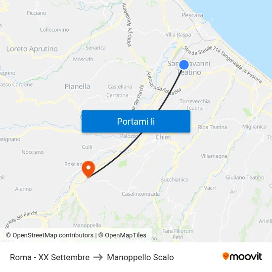 Roma - XX Settembre to Manoppello Scalo map