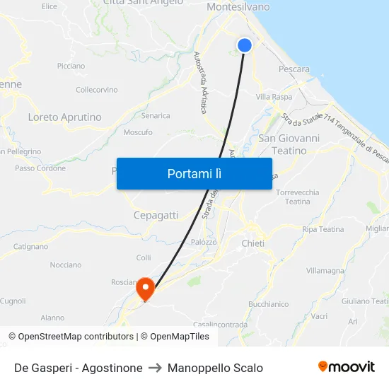 De Gasperi - Agostinone to Manoppello Scalo map