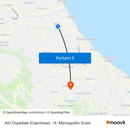 Atri Ospedale (Capolinea) to Manoppello Scalo map