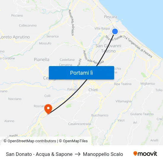 San Donato - Acqua & Sapone to Manoppello Scalo map
