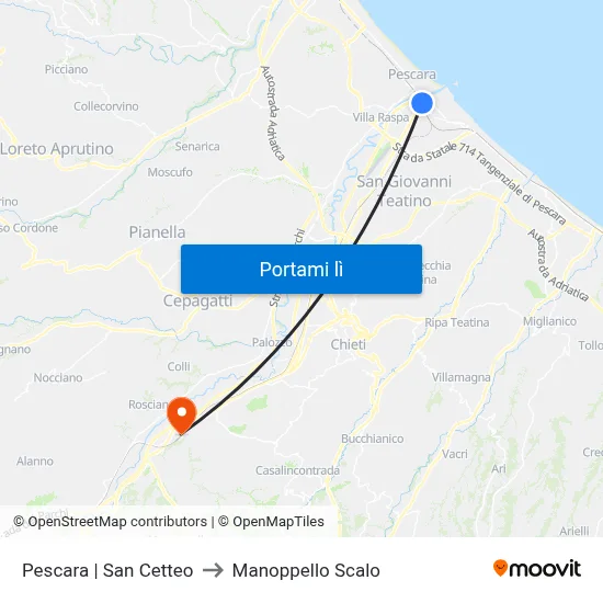 Pescara | San Cetteo to Manoppello Scalo map