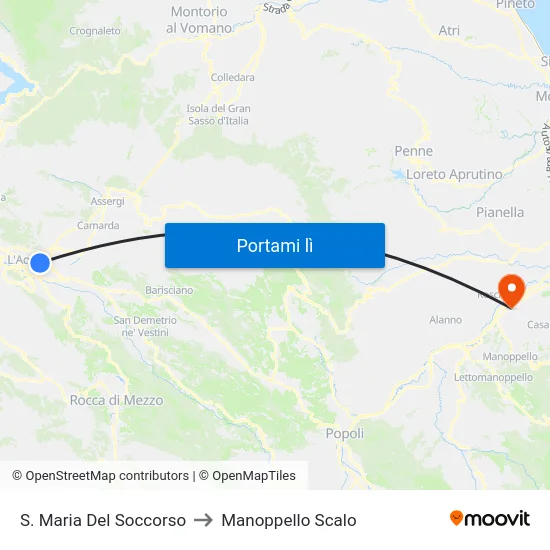 S. Maria Del Soccorso to Manoppello Scalo map