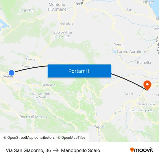 Via San Giacomo, 36 to Manoppello Scalo map