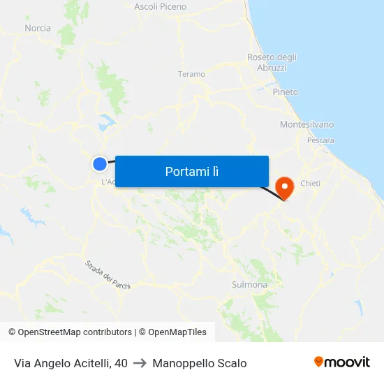 Via Angelo Acitelli, 40 to Manoppello Scalo map