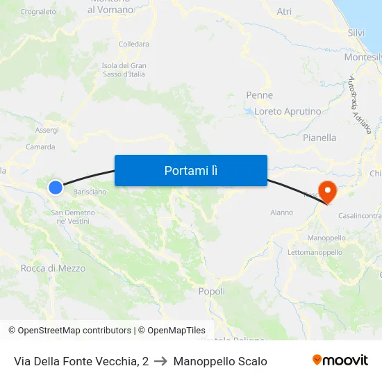 Picenze Chiesa to Manoppello Scalo map