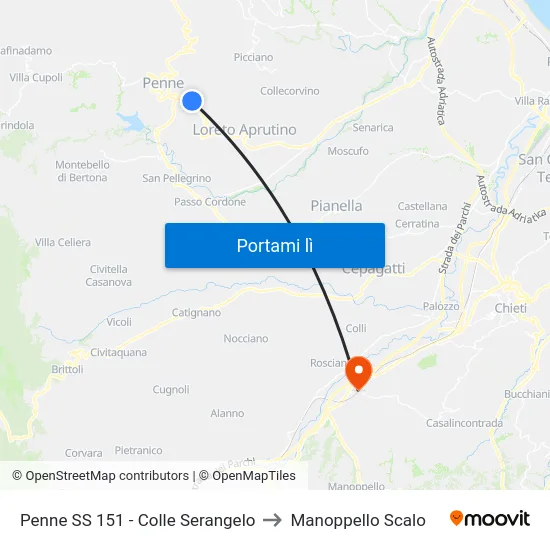 Penne SS 151 - Colle Serangelo to Manoppello Scalo map