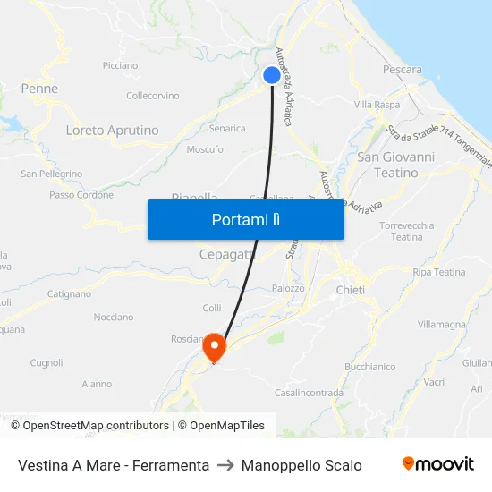 Vestina A Mare - Ferramenta to Manoppello Scalo map