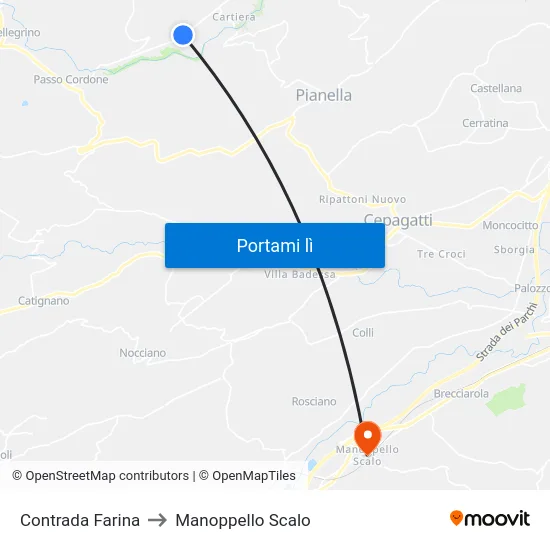 Contrada Farina to Manoppello Scalo map