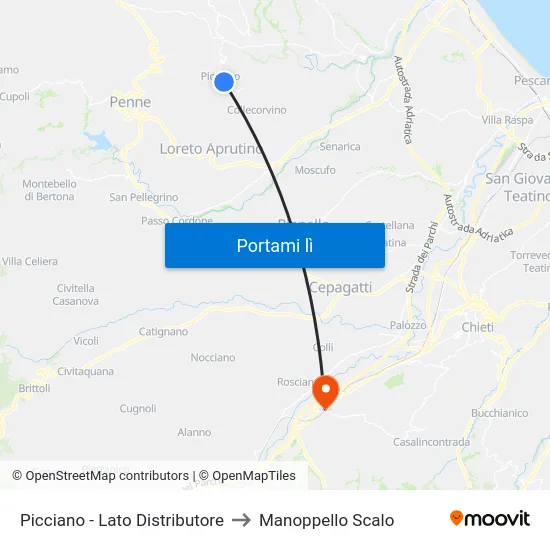 Picciano - Lato Distributore to Manoppello Scalo map