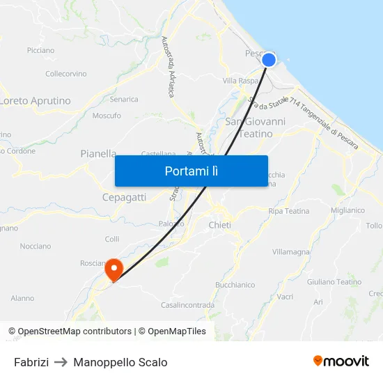 Fabrizi to Manoppello Scalo map