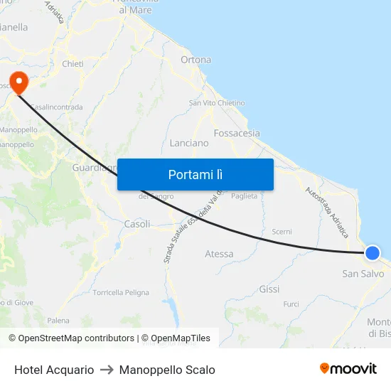 Hotel Acquario to Manoppello Scalo map