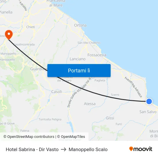 Hotel Sabrina - Dir Vasto to Manoppello Scalo map