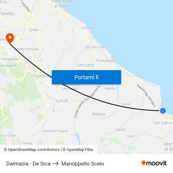 Dalmazia - De Sica to Manoppello Scalo map
