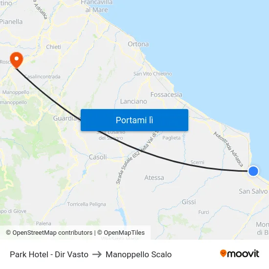 Park Hotel - Dir Vasto to Manoppello Scalo map