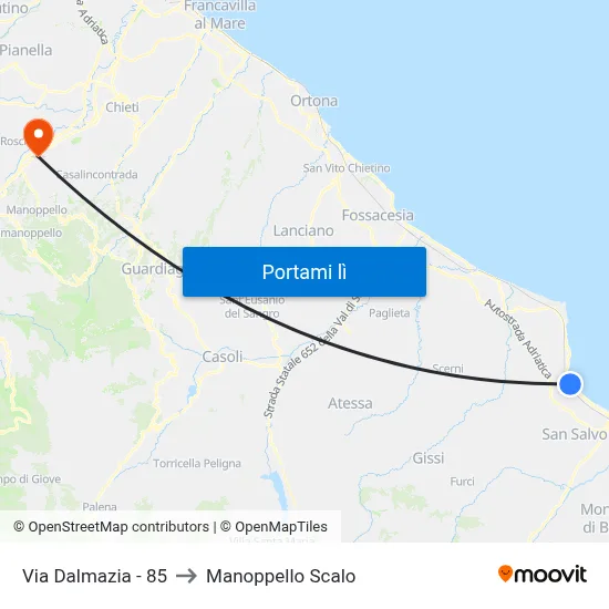 Via Dalmazia - 85 to Manoppello Scalo map