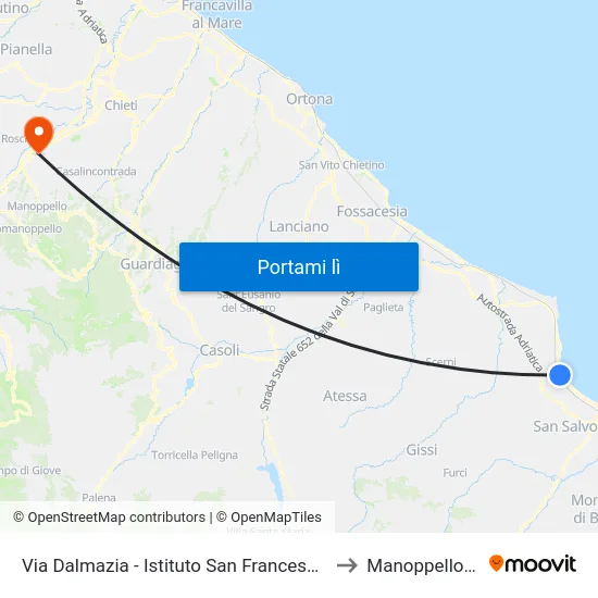 Via Dalmazia - Istituto San Francesco (Dir Vasto) to Manoppello Scalo map