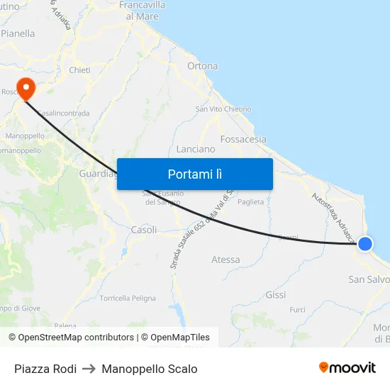 Piazza Rodi to Manoppello Scalo map
