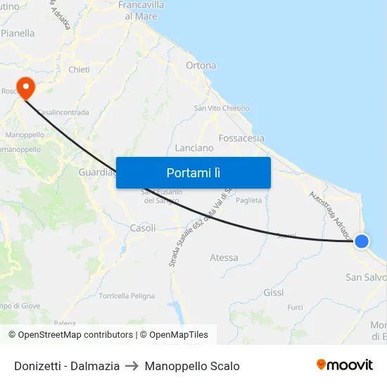 Donizetti - Dalmazia to Manoppello Scalo map