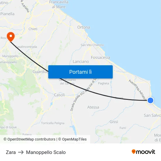 Zara to Manoppello Scalo map