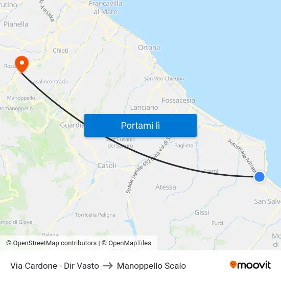 Via Cardone - Dir Vasto to Manoppello Scalo map