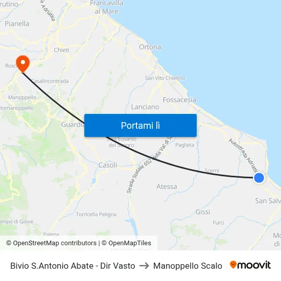 Bivio S.Antonio Abate - Dir Vasto to Manoppello Scalo map