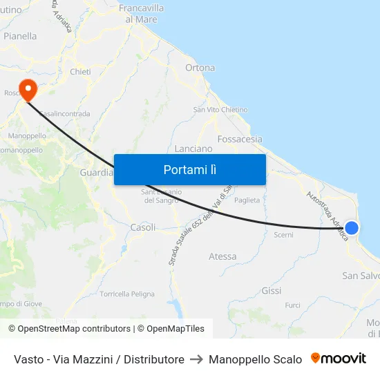 Vasto - Via Mazzini / Distributore to Manoppello Scalo map