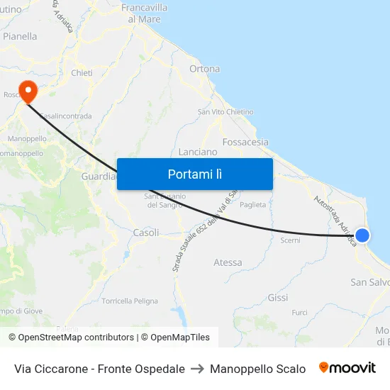 Via Ciccarone - Fronte Ospedale to Manoppello Scalo map