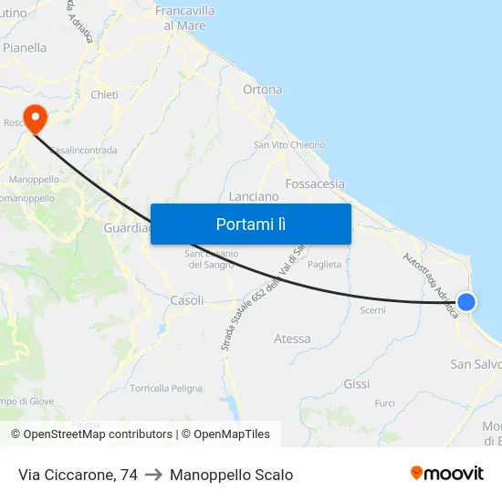 Via Ciccarone, 74 to Manoppello Scalo map