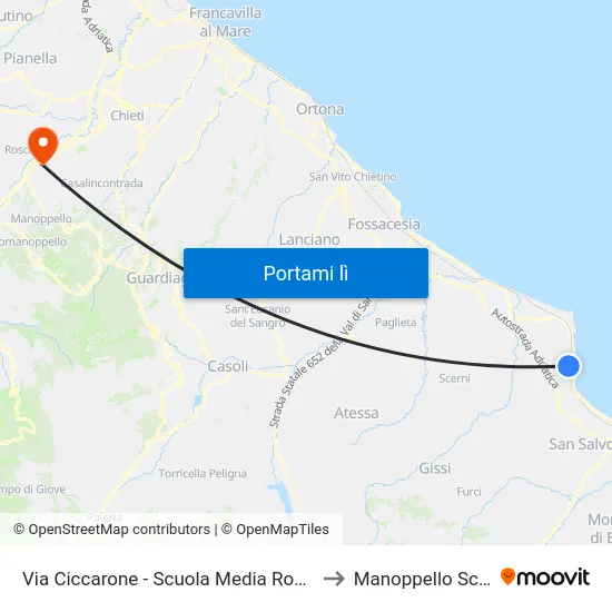 Via Ciccarone - Scuola Media Rossetti to Manoppello Scalo map