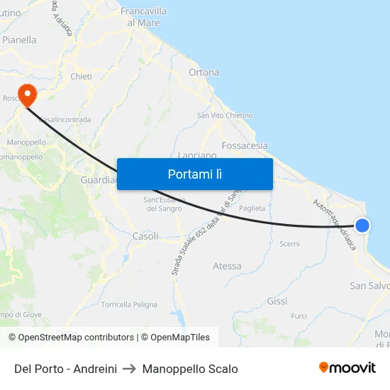 Del Porto - Andreini to Manoppello Scalo map