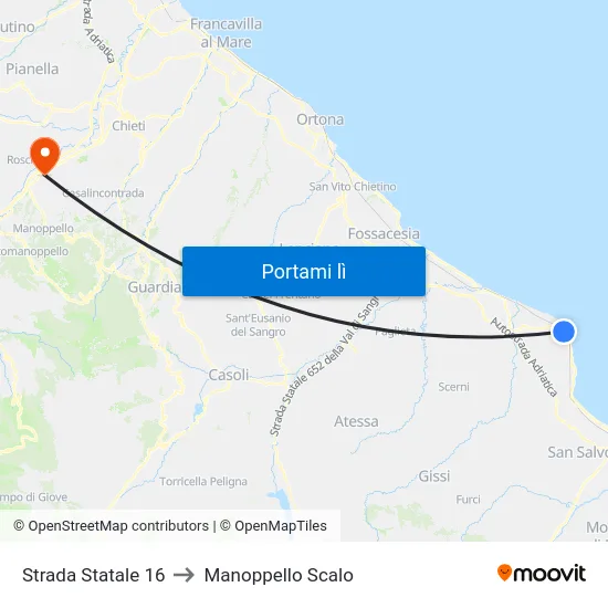 Strada Statale 16 to Manoppello Scalo map