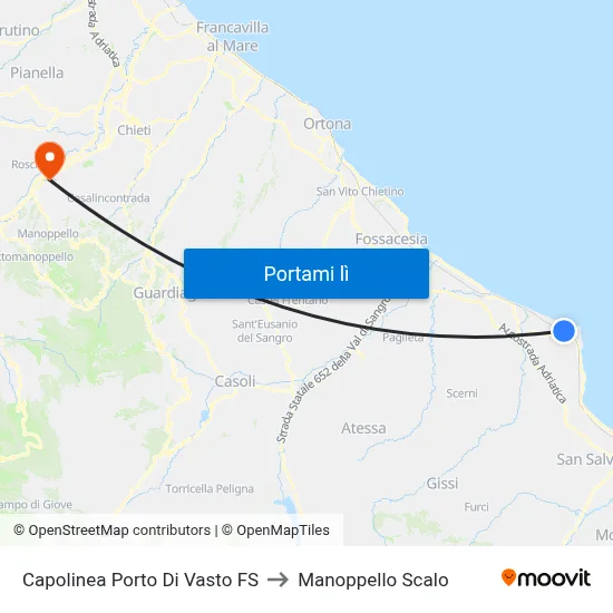 Capolinea Porto Di Vasto FS to Manoppello Scalo map