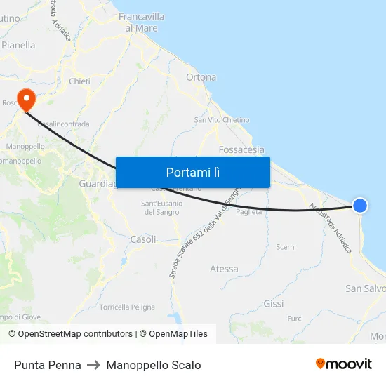 Punta Penna to Manoppello Scalo map