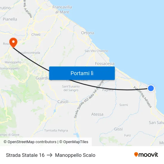Strada Statale 16 to Manoppello Scalo map