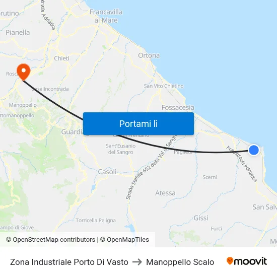Zona Industriale Porto Di Vasto to Manoppello Scalo map