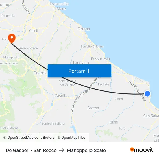 De Gasperi - San Rocco to Manoppello Scalo map