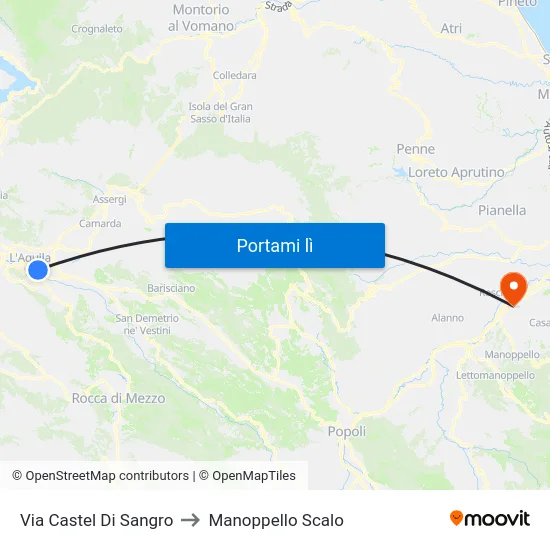 Via Castel Di Sangro to Manoppello Scalo map