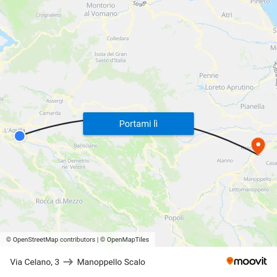 Via Celano, 3 to Manoppello Scalo map