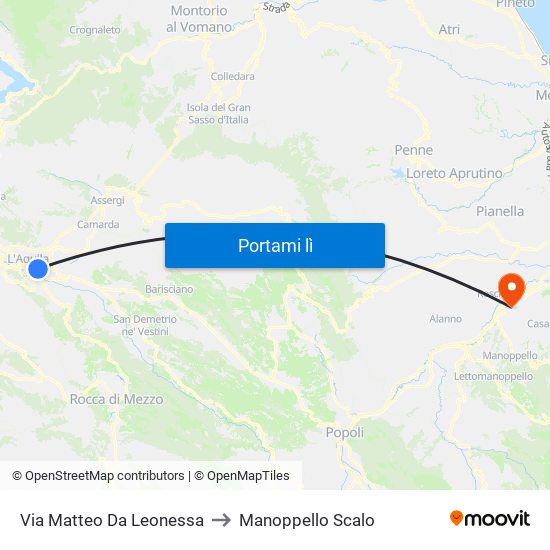 Via Matteo Da Leonessa to Manoppello Scalo map