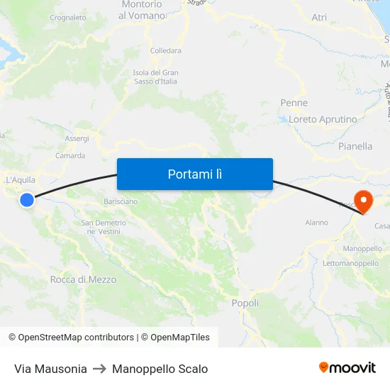 Via Mausonia to Manoppello Scalo map