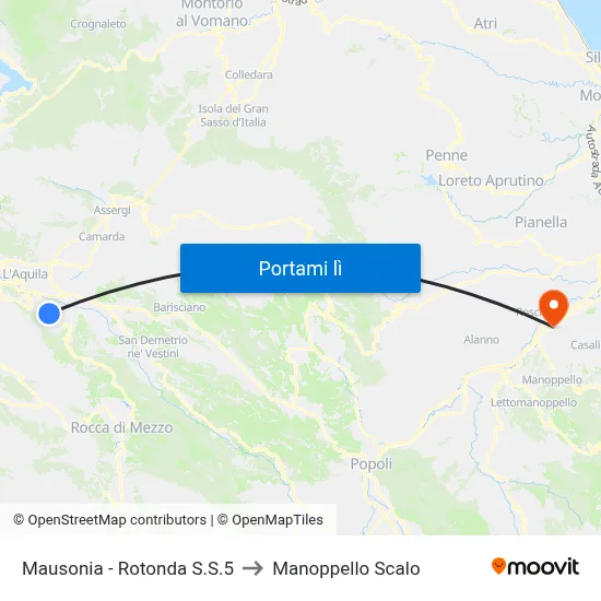 Mausonia - Rotonda S.S.5 to Manoppello Scalo map