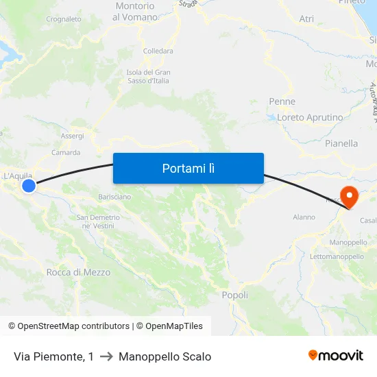 Via Piemonte, 1 to Manoppello Scalo map